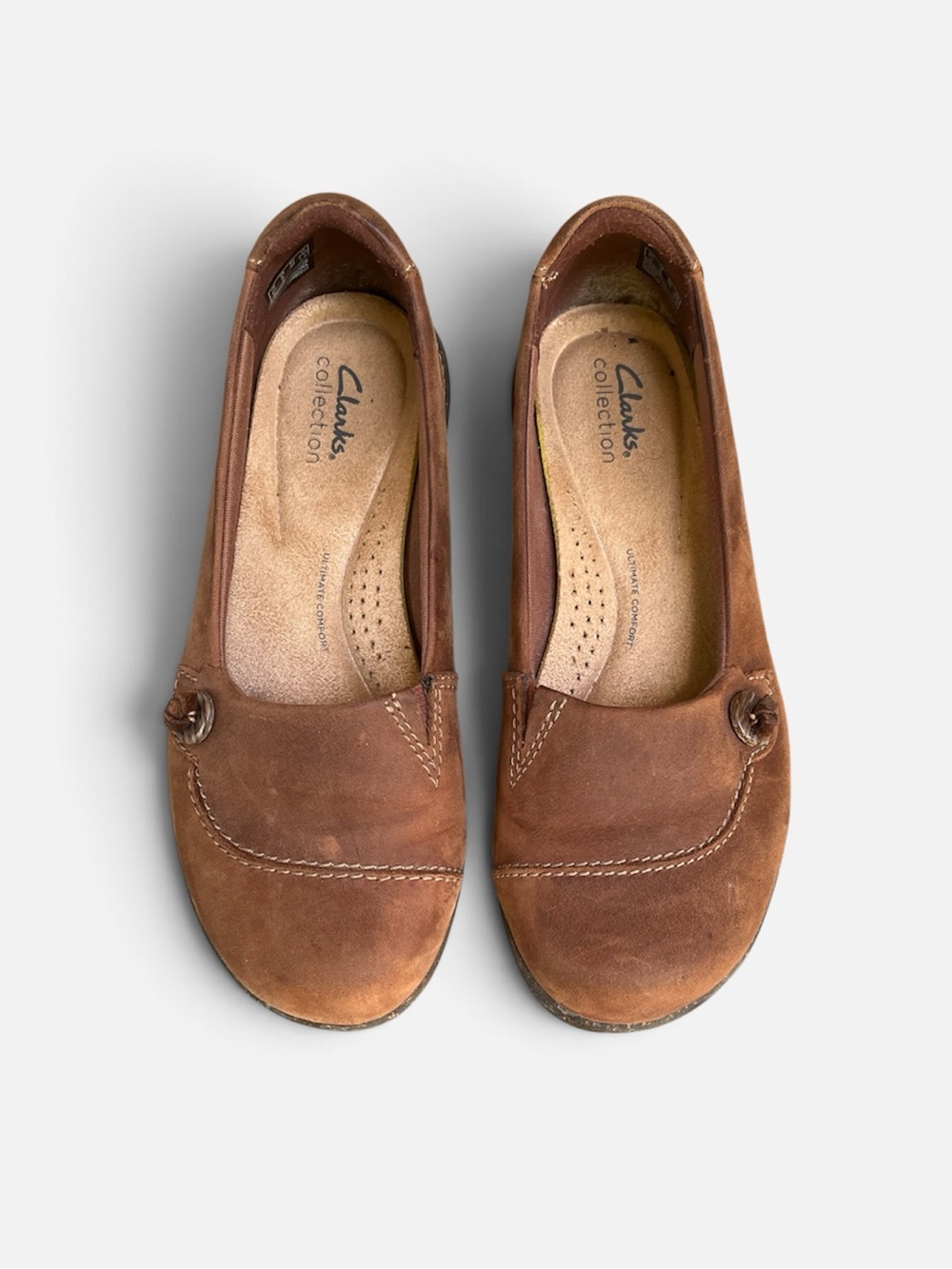 Clarks Collection Roseville Sky Leather Slip-on Skimmer Flat in Mahogany Sz 8